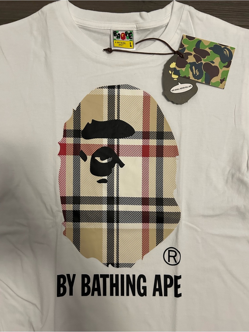 BAPE Check Plaid Ape Head White T-Shirt – Beige - Picture 3 of 6